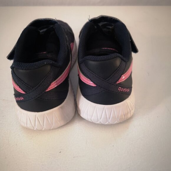 Reebok Kids Size 2 Navy & Pink Velcro Closure with Elastic Laces Sneakers - Picture 4 of 8